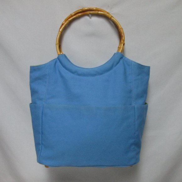Pottery Barn Kids Handbags - Pottery Barn Kids canvas with bamboo double handles tote bag purse blue large